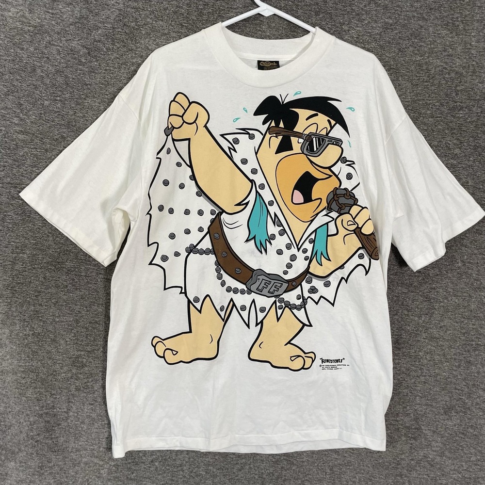 VTG ELVIS X Flintstones Shirt Mens XL White 1993 King Of Bedrock Graphic Tee 90s